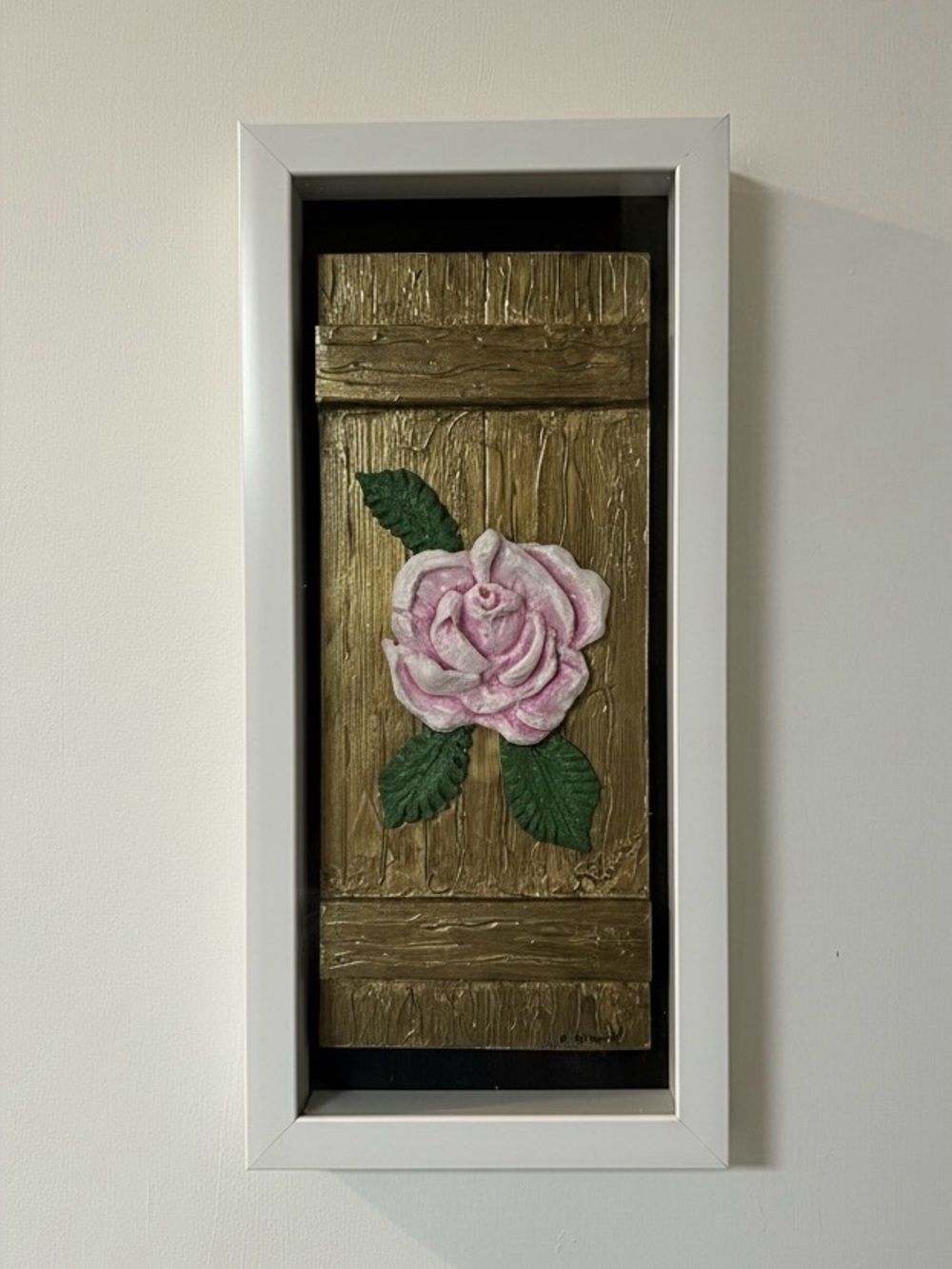 Textured Pink Rose Wall Art – Framed Rustic Floral Acrylic Painting